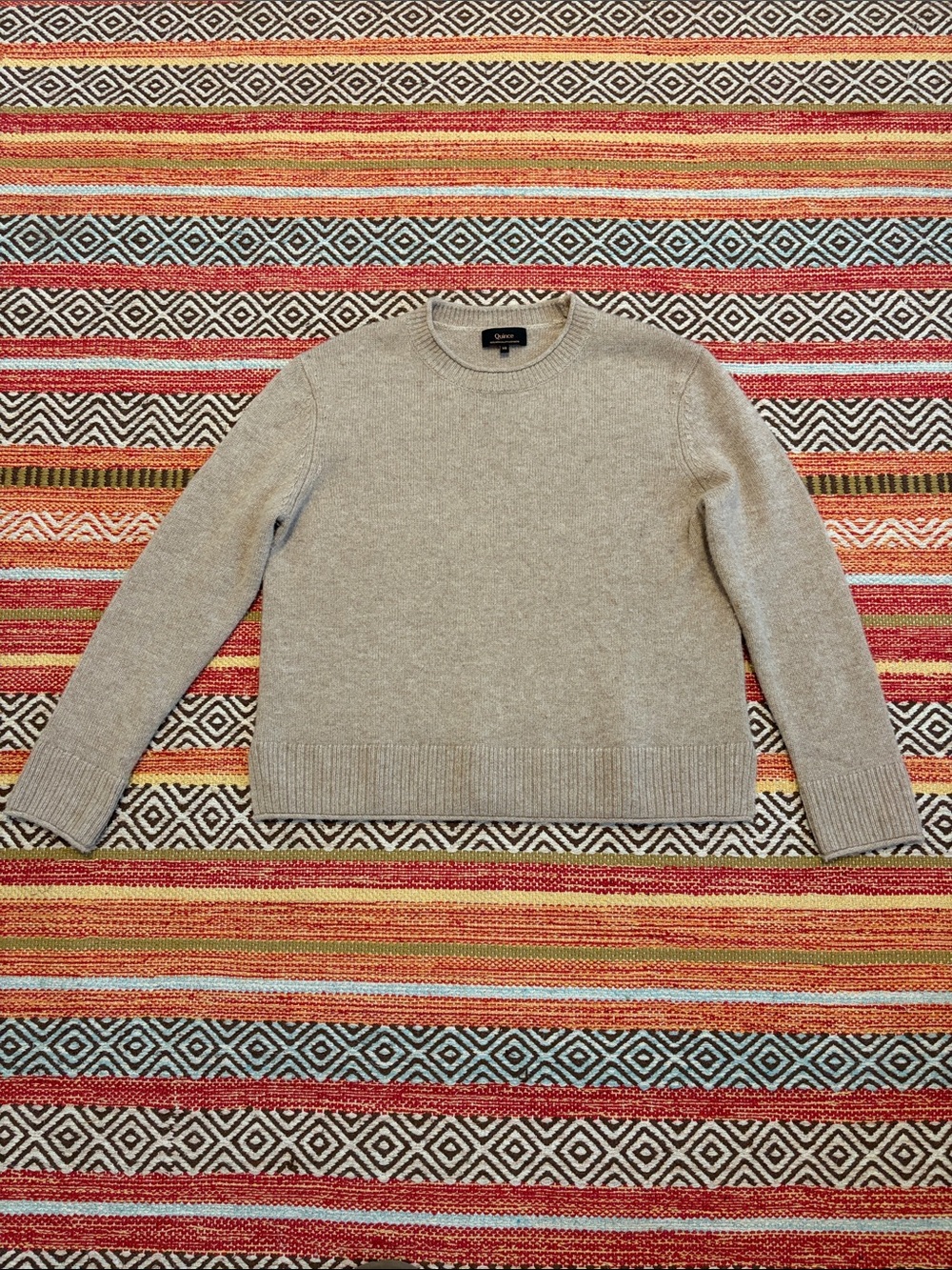 Quince Mongolian Cashmere Boxy Crewneck Sweater Oatmeal Beige XS